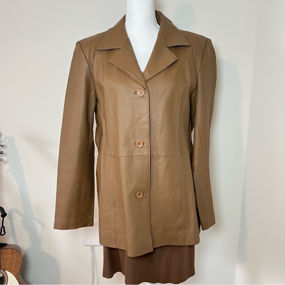 Dialogue Vintage‎ 90s/Y2K Light Tan Brown 100% Genuine Leather Jacket 🐂